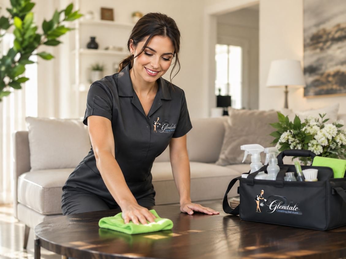 A parent and child relaxing in a freshly cleaned Glendale home